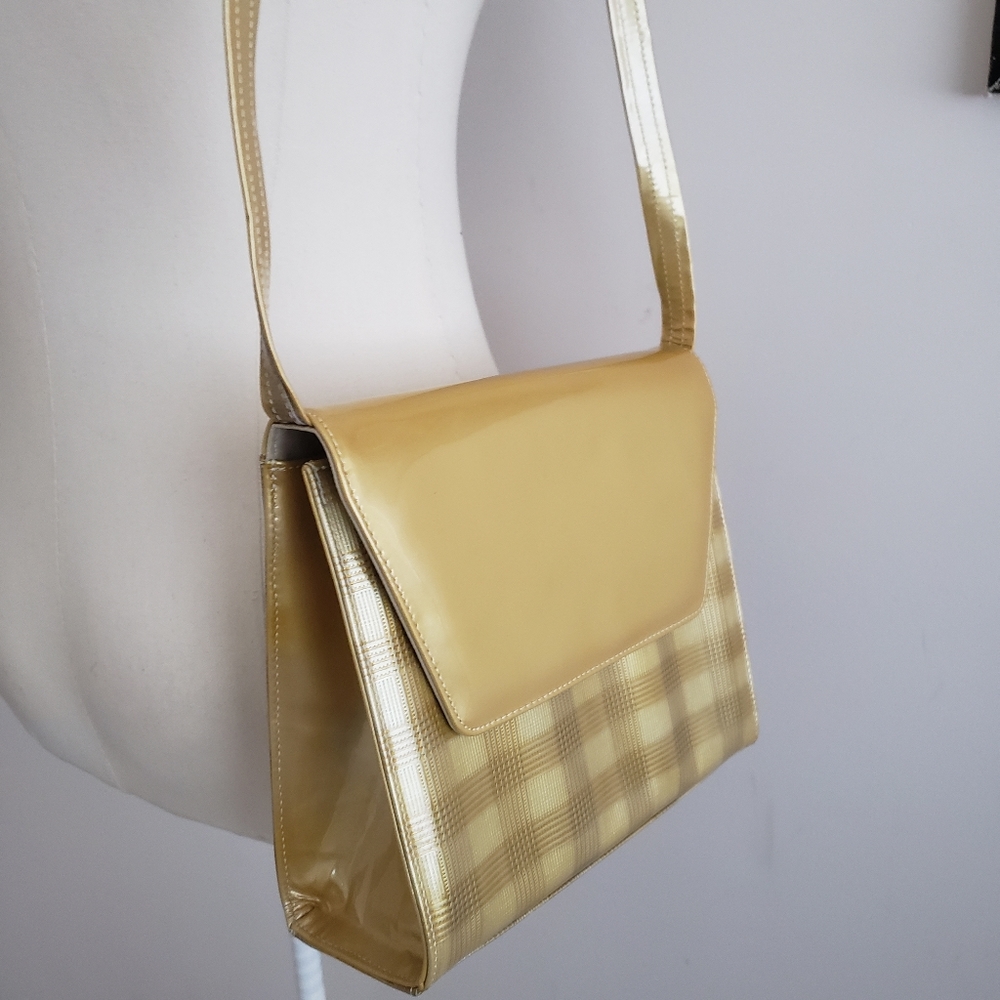 Vintage Leather Shoulder Bag with Plaid Detail